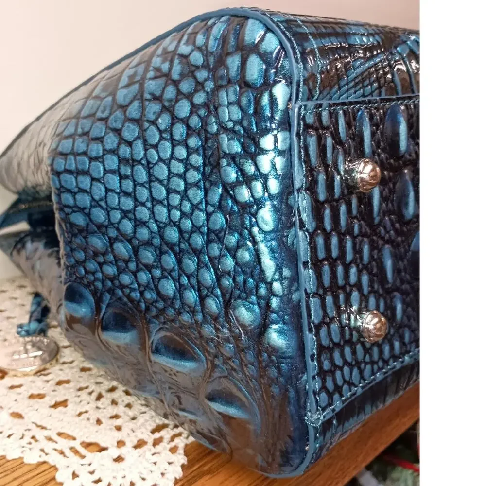 NWT BRAHMIN Melbourne Collection Blue Patina Small Finley Carryall Satchel Bag